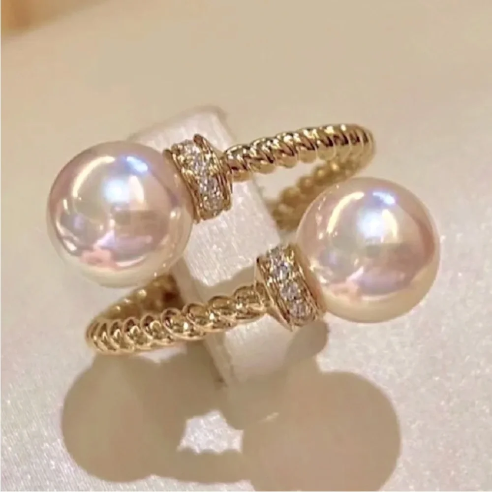 New 18k Yellow Gold Over Silver Cultured Pearl Open Ring